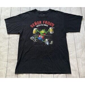 Senor Frog's Beer Olympic Adult Men T Shirt Size 2XL XXL Black Sleeve Logo